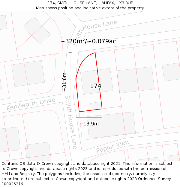 174, SMITH HOUSE LANE, HALIFAX, HX3 8UP: Plot and title map