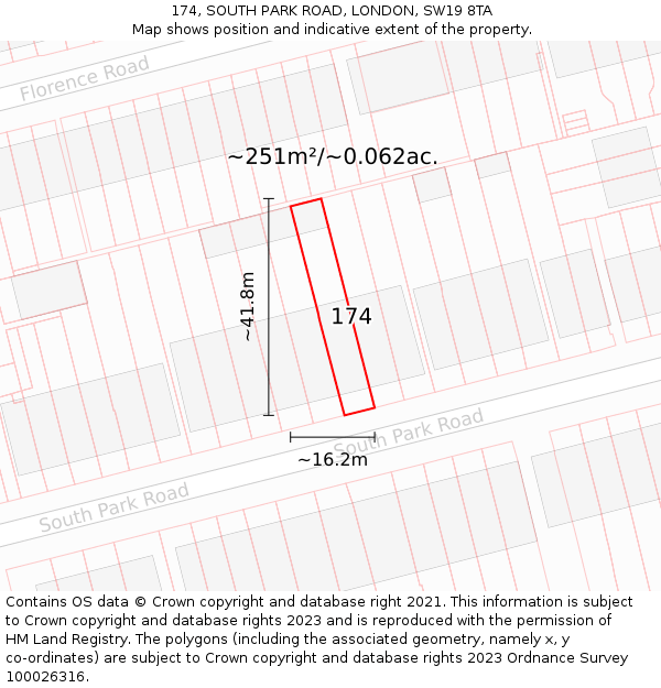 174, SOUTH PARK ROAD, LONDON, SW19 8TA: Plot and title map