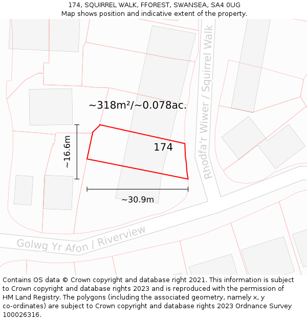 174, SQUIRREL WALK, FFOREST, SWANSEA, SA4 0UG: Plot and title map