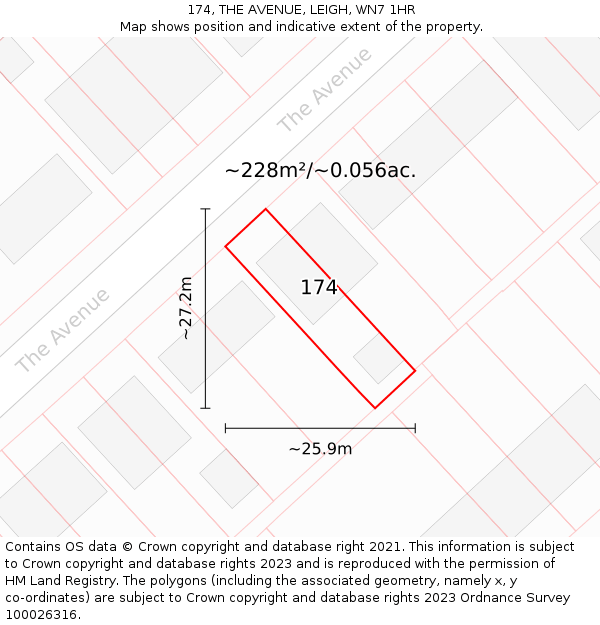 174, THE AVENUE, LEIGH, WN7 1HR: Plot and title map