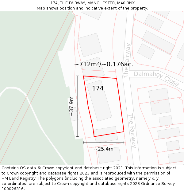 174, THE FAIRWAY, MANCHESTER, M40 3NX: Plot and title map