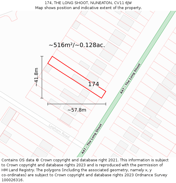 174, THE LONG SHOOT, NUNEATON, CV11 6JW: Plot and title map