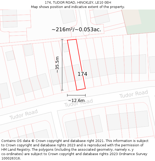 174, TUDOR ROAD, HINCKLEY, LE10 0EH: Plot and title map