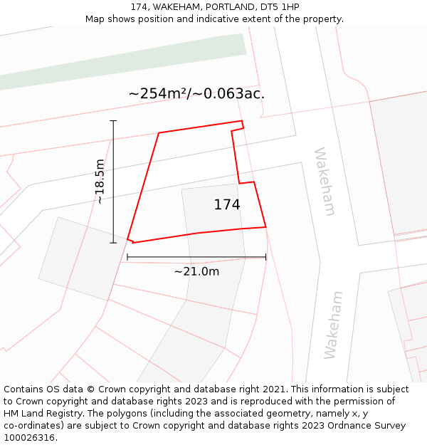 174, WAKEHAM, PORTLAND, DT5 1HP: Plot and title map