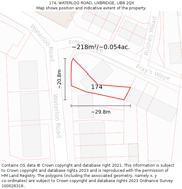 174, WATERLOO ROAD, UXBRIDGE, UB8 2QX: Plot and title map