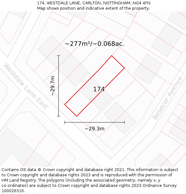 174, WESTDALE LANE, CARLTON, NOTTINGHAM, NG4 4FN: Plot and title map