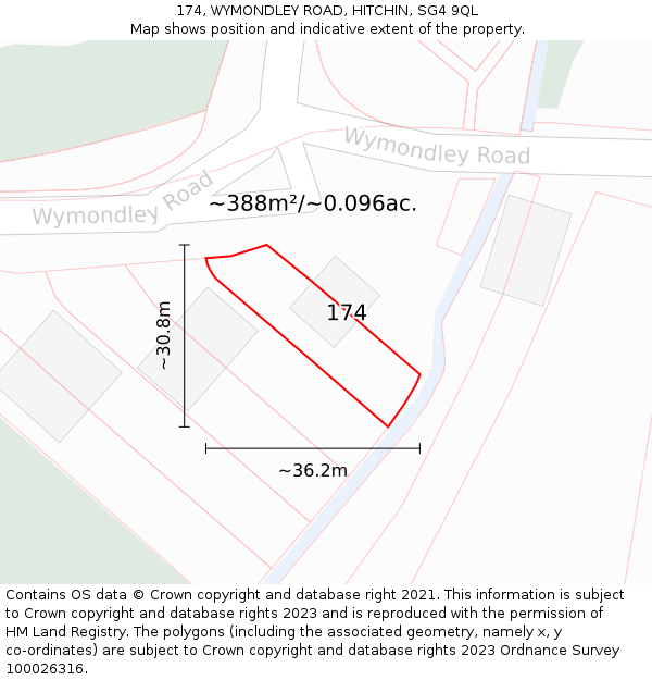 174, WYMONDLEY ROAD, HITCHIN, SG4 9QL: Plot and title map