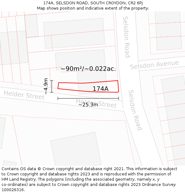 174A, SELSDON ROAD, SOUTH CROYDON, CR2 6PJ: Plot and title map