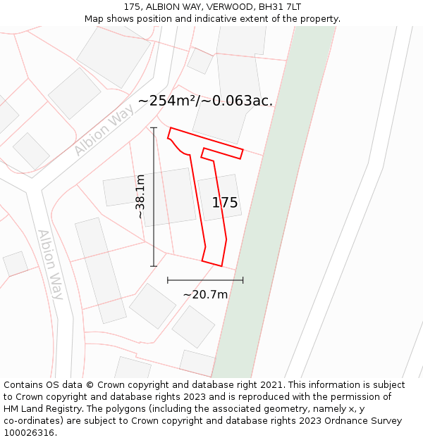 175, ALBION WAY, VERWOOD, BH31 7LT: Plot and title map