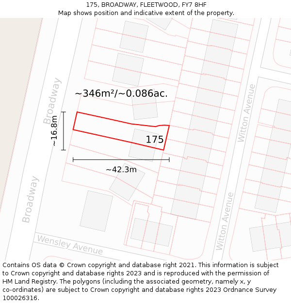 175, BROADWAY, FLEETWOOD, FY7 8HF: Plot and title map