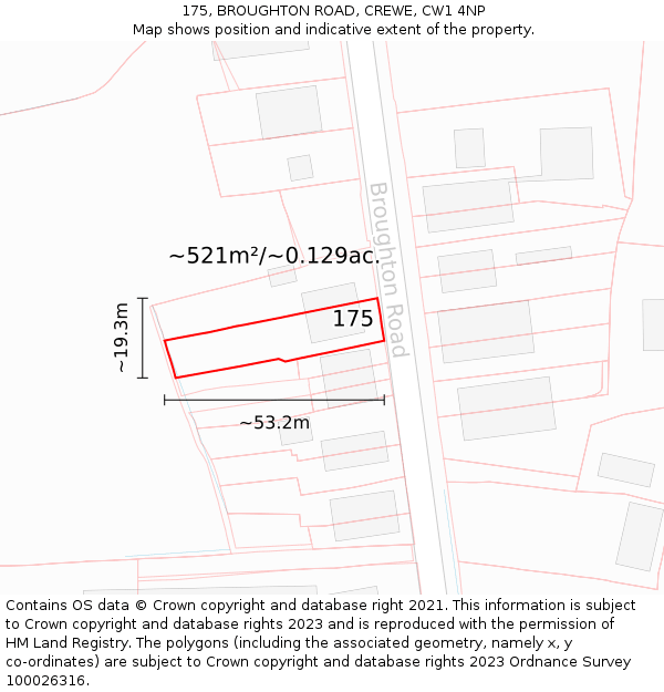 175, BROUGHTON ROAD, CREWE, CW1 4NP: Plot and title map