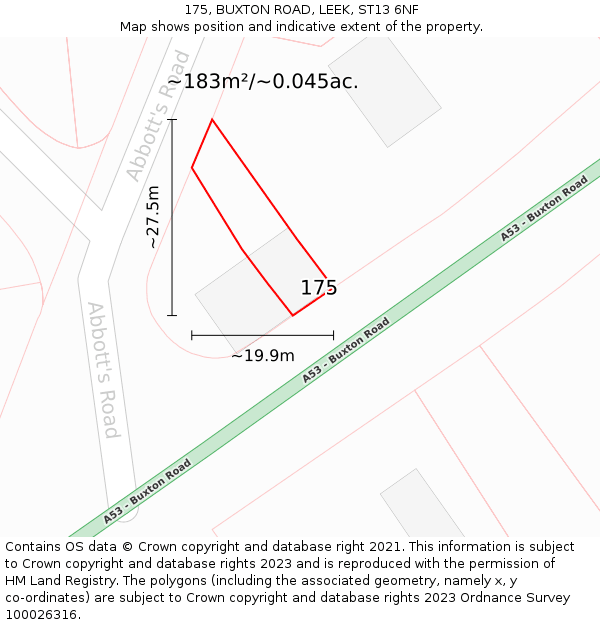 175, BUXTON ROAD, LEEK, ST13 6NF: Plot and title map