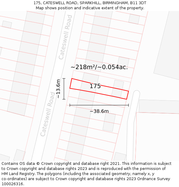 175, CATESWELL ROAD, SPARKHILL, BIRMINGHAM, B11 3DT: Plot and title map