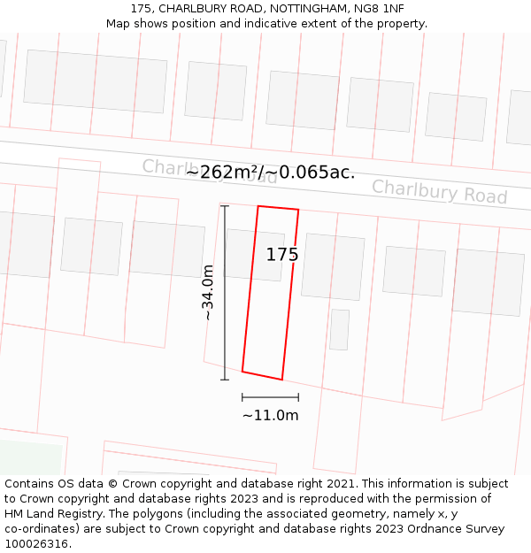 175, CHARLBURY ROAD, NOTTINGHAM, NG8 1NF: Plot and title map