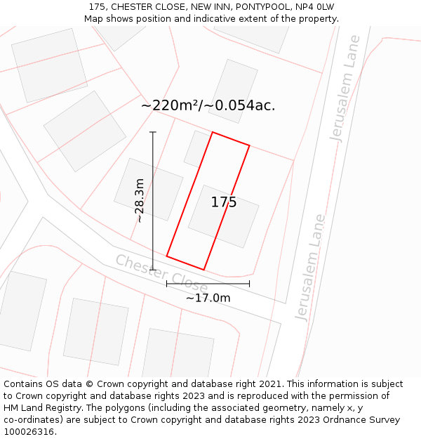 175, CHESTER CLOSE, NEW INN, PONTYPOOL, NP4 0LW: Plot and title map