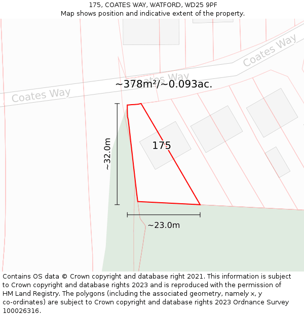 175, COATES WAY, WATFORD, WD25 9PF: Plot and title map