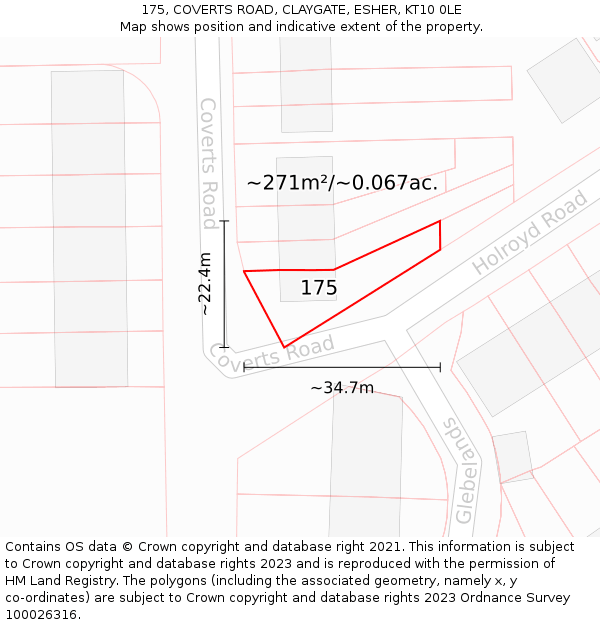 175, COVERTS ROAD, CLAYGATE, ESHER, KT10 0LE: Plot and title map