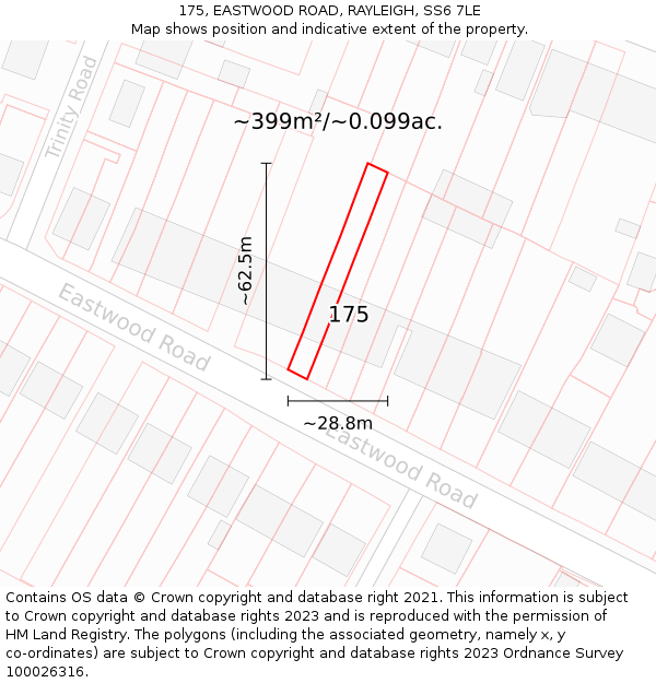 175, EASTWOOD ROAD, RAYLEIGH, SS6 7LE: Plot and title map