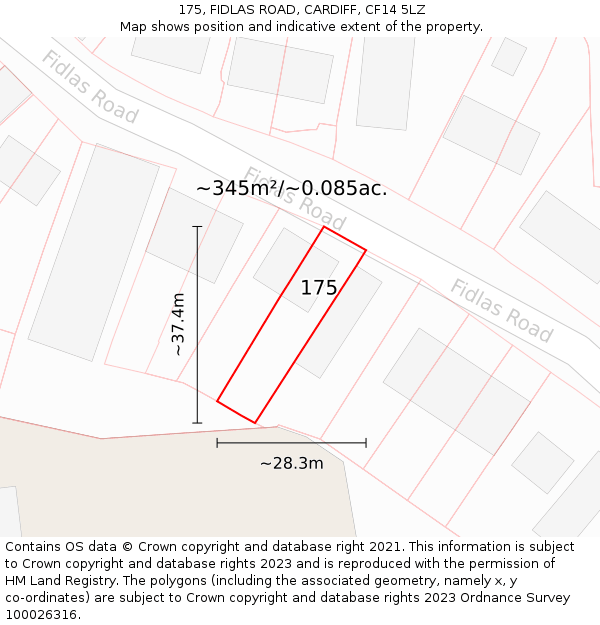 175, FIDLAS ROAD, CARDIFF, CF14 5LZ: Plot and title map