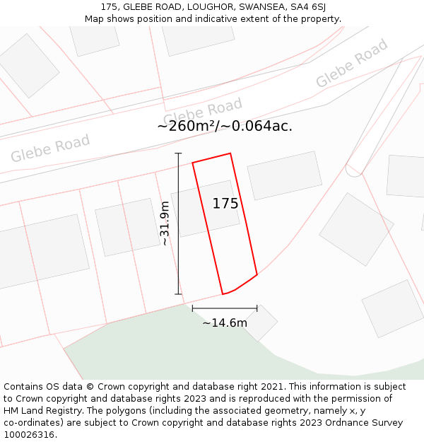 175, GLEBE ROAD, LOUGHOR, SWANSEA, SA4 6SJ: Plot and title map