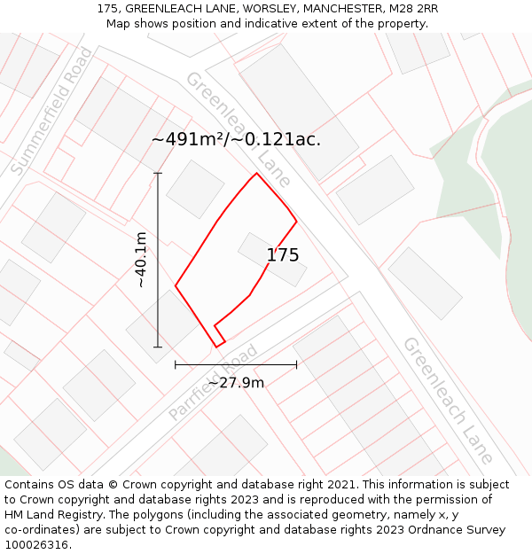 175, GREENLEACH LANE, WORSLEY, MANCHESTER, M28 2RR: Plot and title map