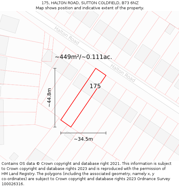 175, HALTON ROAD, SUTTON COLDFIELD, B73 6NZ: Plot and title map