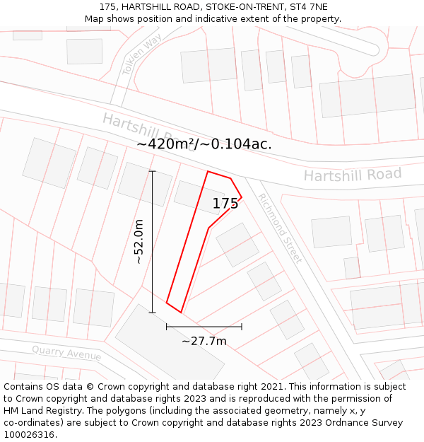 175, HARTSHILL ROAD, STOKE-ON-TRENT, ST4 7NE: Plot and title map