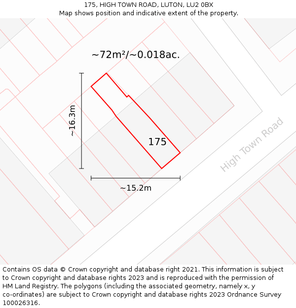 175, HIGH TOWN ROAD, LUTON, LU2 0BX: Plot and title map