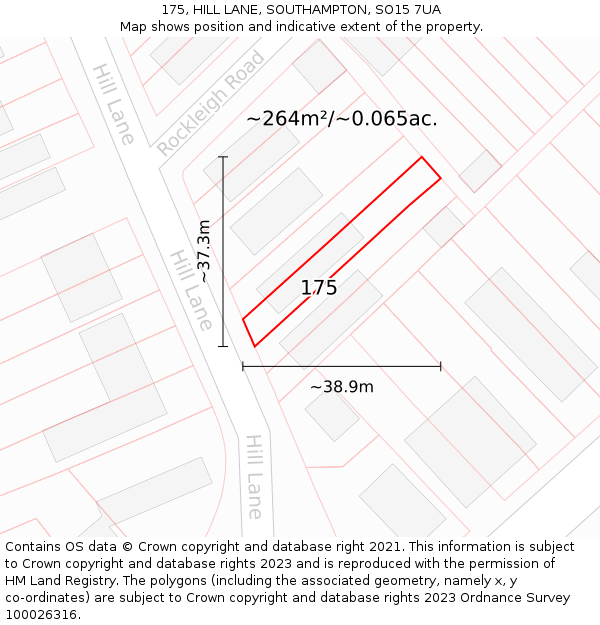 175, HILL LANE, SOUTHAMPTON, SO15 7UA: Plot and title map