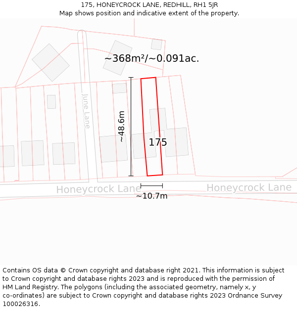 175, HONEYCROCK LANE, REDHILL, RH1 5JR: Plot and title map