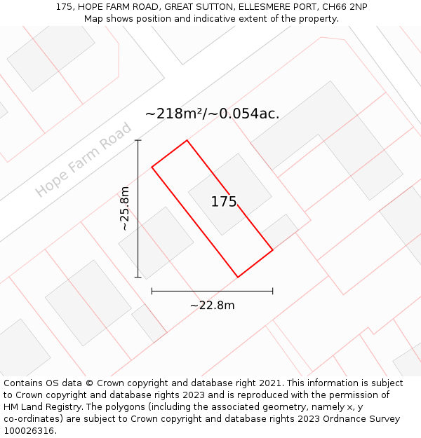175, HOPE FARM ROAD, GREAT SUTTON, ELLESMERE PORT, CH66 2NP: Plot and title map