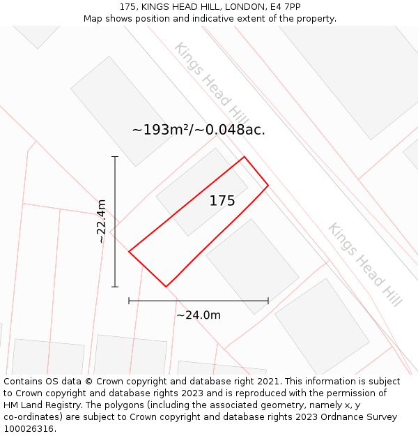 175, KINGS HEAD HILL, LONDON, E4 7PP: Plot and title map