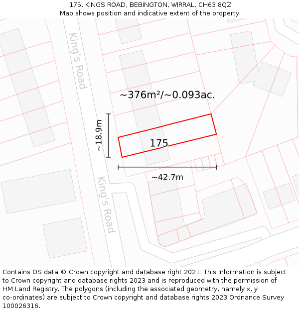 175, KINGS ROAD, BEBINGTON, WIRRAL, CH63 8QZ: Plot and title map