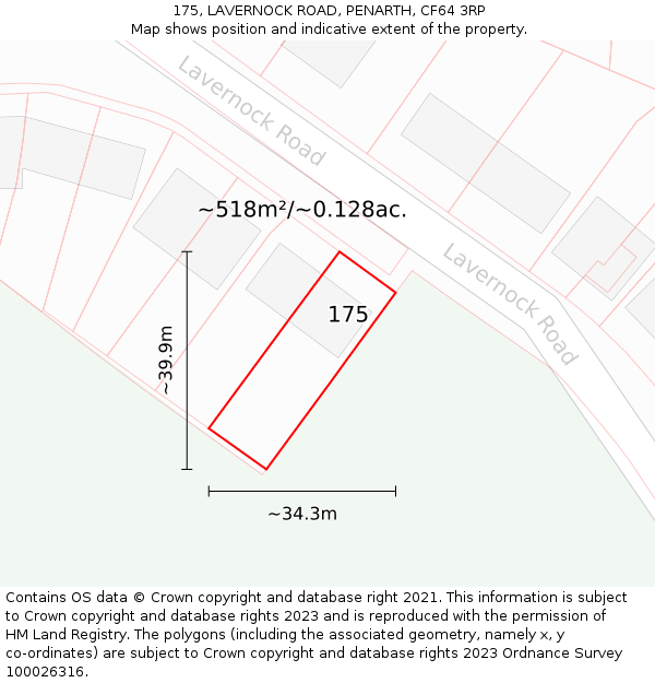 175, LAVERNOCK ROAD, PENARTH, CF64 3RP: Plot and title map