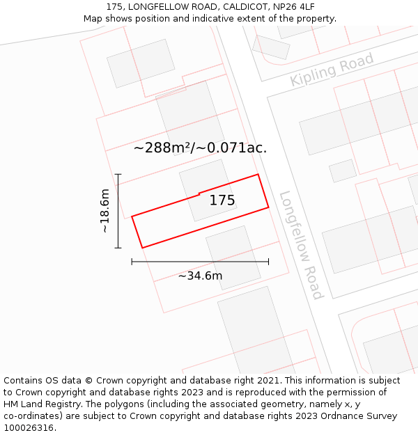 175, LONGFELLOW ROAD, CALDICOT, NP26 4LF: Plot and title map