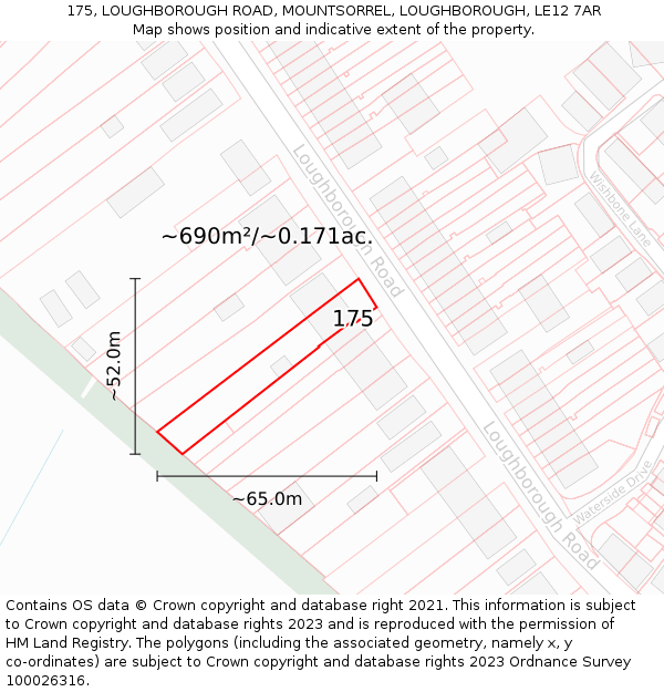 175, LOUGHBOROUGH ROAD, MOUNTSORREL, LOUGHBOROUGH, LE12 7AR: Plot and title map