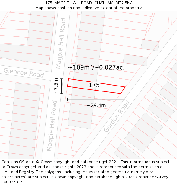 175, MAGPIE HALL ROAD, CHATHAM, ME4 5NA: Plot and title map