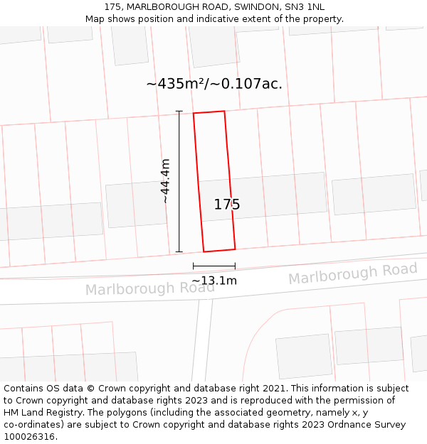 175, MARLBOROUGH ROAD, SWINDON, SN3 1NL: Plot and title map