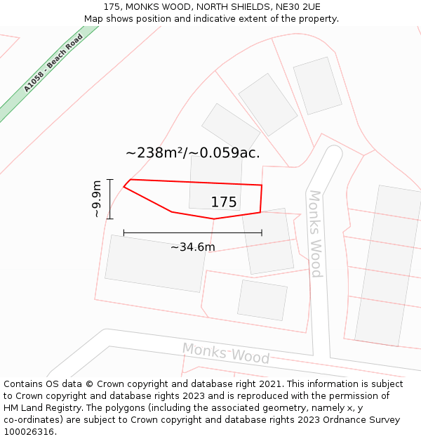 175, MONKS WOOD, NORTH SHIELDS, NE30 2UE: Plot and title map