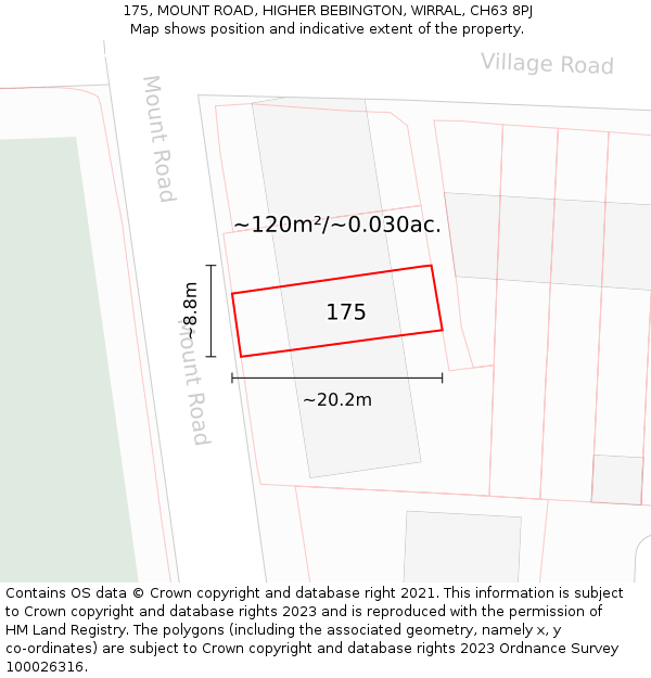 175, MOUNT ROAD, HIGHER BEBINGTON, WIRRAL, CH63 8PJ: Plot and title map