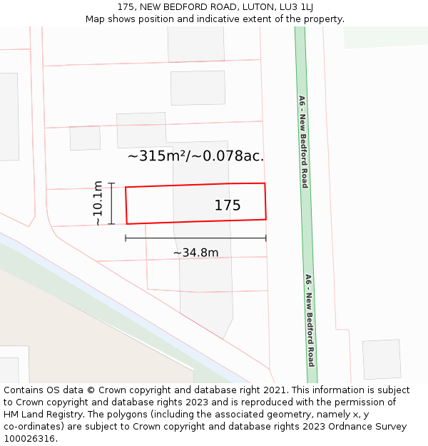 175, NEW BEDFORD ROAD, LUTON, LU3 1LJ: Plot and title map