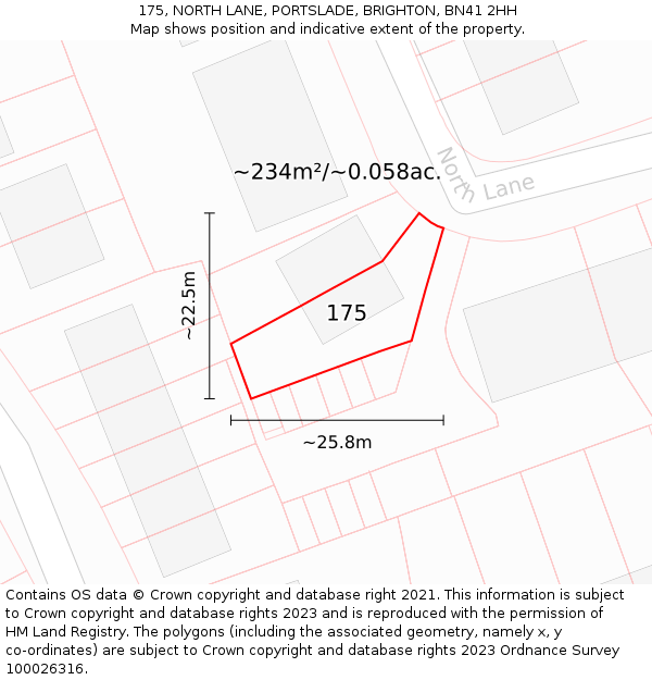 175, NORTH LANE, PORTSLADE, BRIGHTON, BN41 2HH: Plot and title map