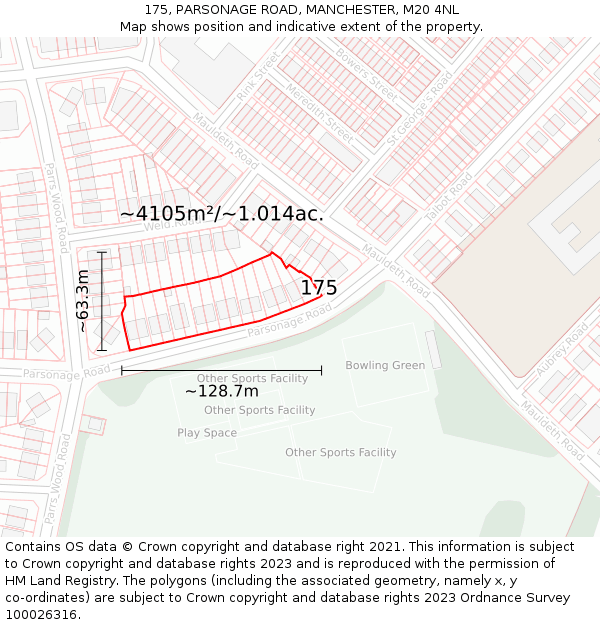 175, PARSONAGE ROAD, MANCHESTER, M20 4NL: Plot and title map