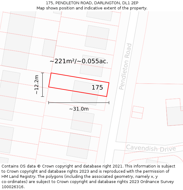 175, PENDLETON ROAD, DARLINGTON, DL1 2EP: Plot and title map