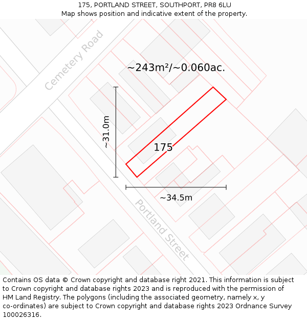 175, PORTLAND STREET, SOUTHPORT, PR8 6LU: Plot and title map