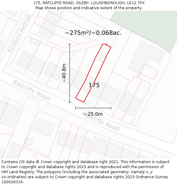 175, RATCLIFFE ROAD, SILEBY, LOUGHBOROUGH, LE12 7PX: Plot and title map