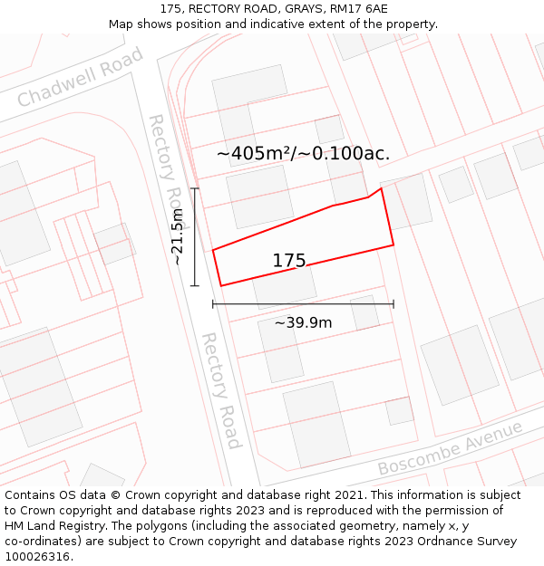 175, RECTORY ROAD, GRAYS, RM17 6AE: Plot and title map