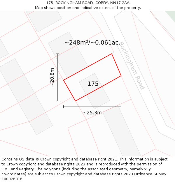 175, ROCKINGHAM ROAD, CORBY, NN17 2AA: Plot and title map