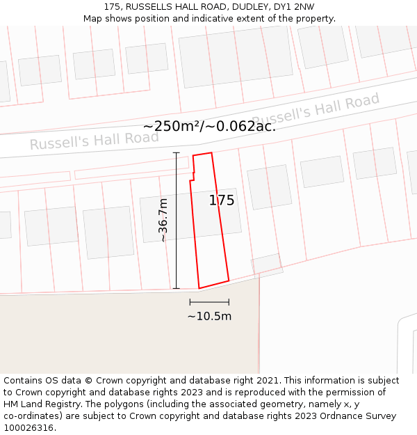 175, RUSSELLS HALL ROAD, DUDLEY, DY1 2NW: Plot and title map