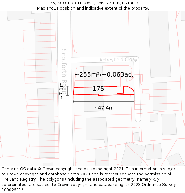 175, SCOTFORTH ROAD, LANCASTER, LA1 4PR: Plot and title map